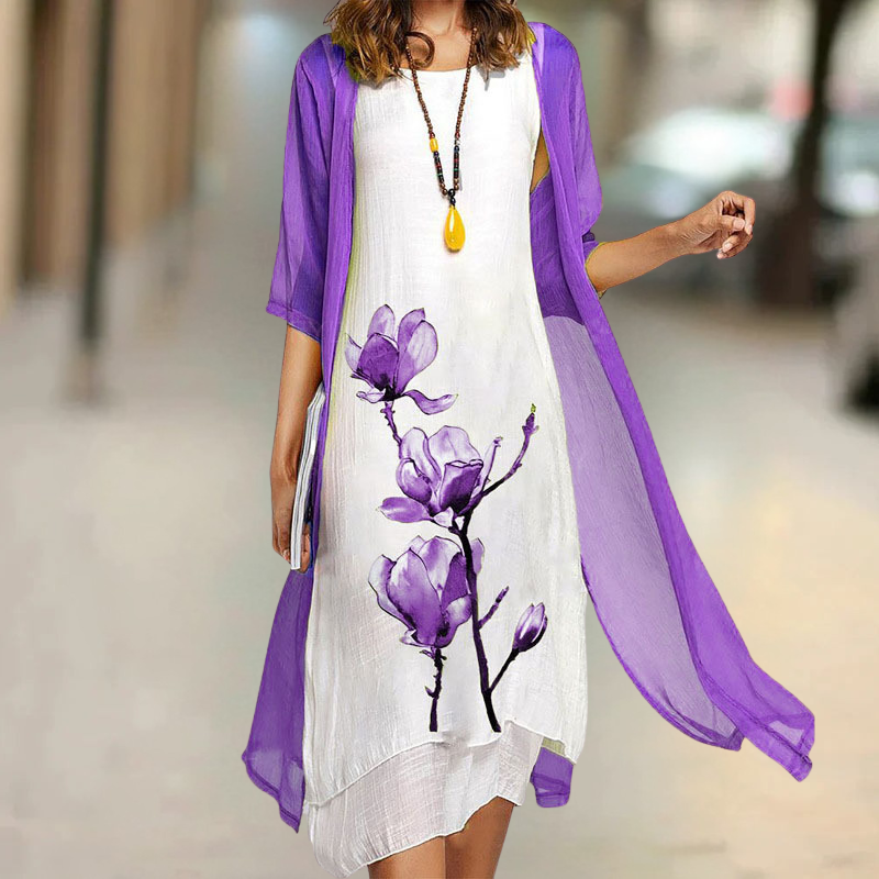 Angela | Long Cotton Dress with Round Neckline