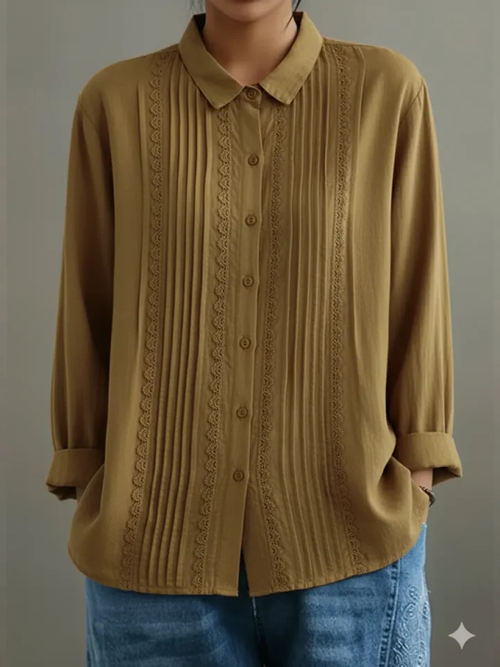 Nola | Linen and Cotton Shirt with Patchwork Lace