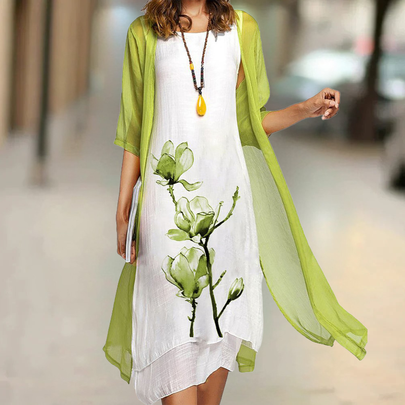 Angela | Long Cotton Dress with Round Neckline