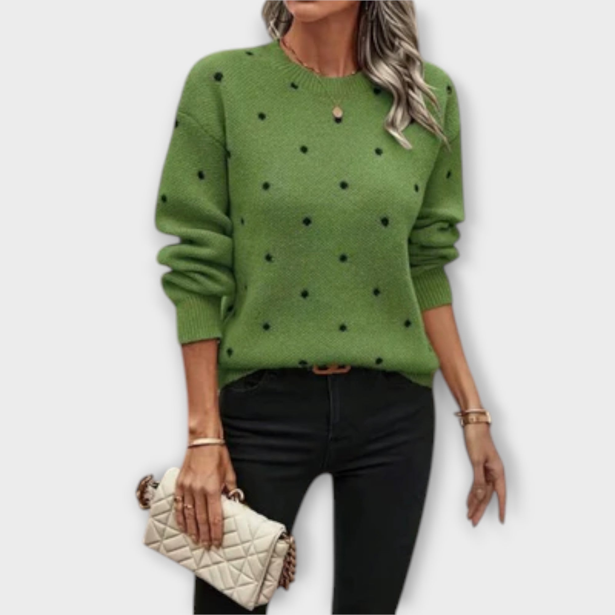 Autumn | Casual Knitted Sweater with Long Sleeves and Polka Dot Pattern