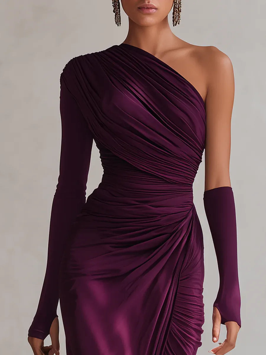 Paula | Elegant Sexy Purple Maxi Dress with One Shoulder