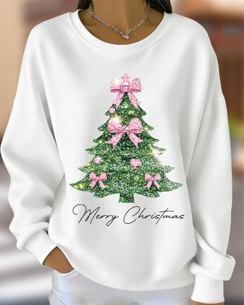 Megan | Round Neck Long Sleeve Christmas Print Sweatshirt