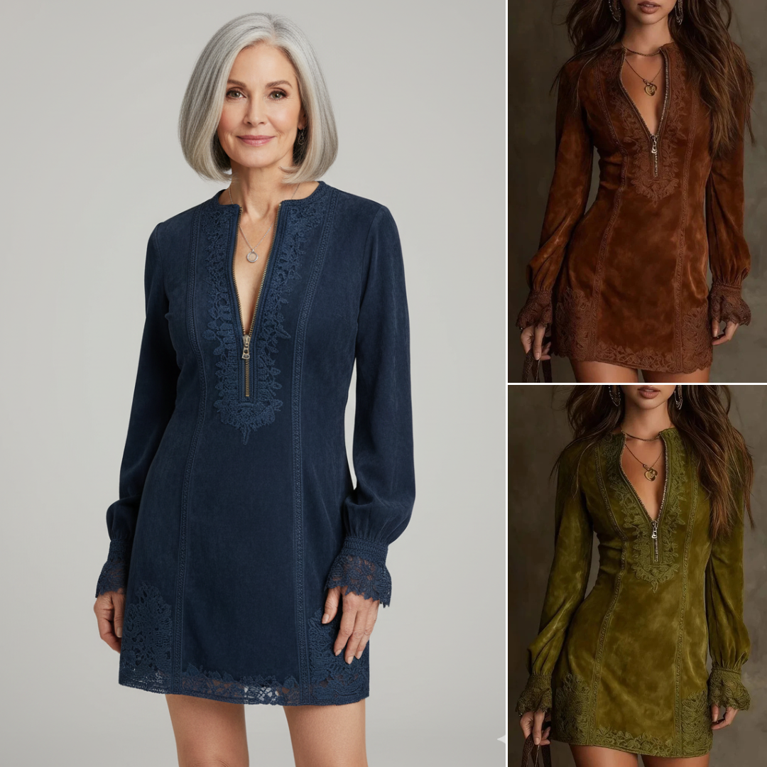 Skylar | Elegant Suede Lace Dress
