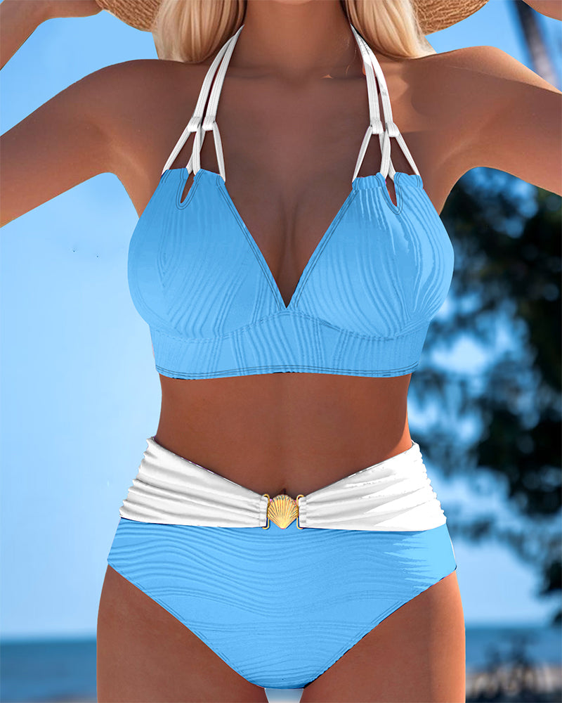 Alice | High Waisted Double Strap Swimsuit with Contrast Color