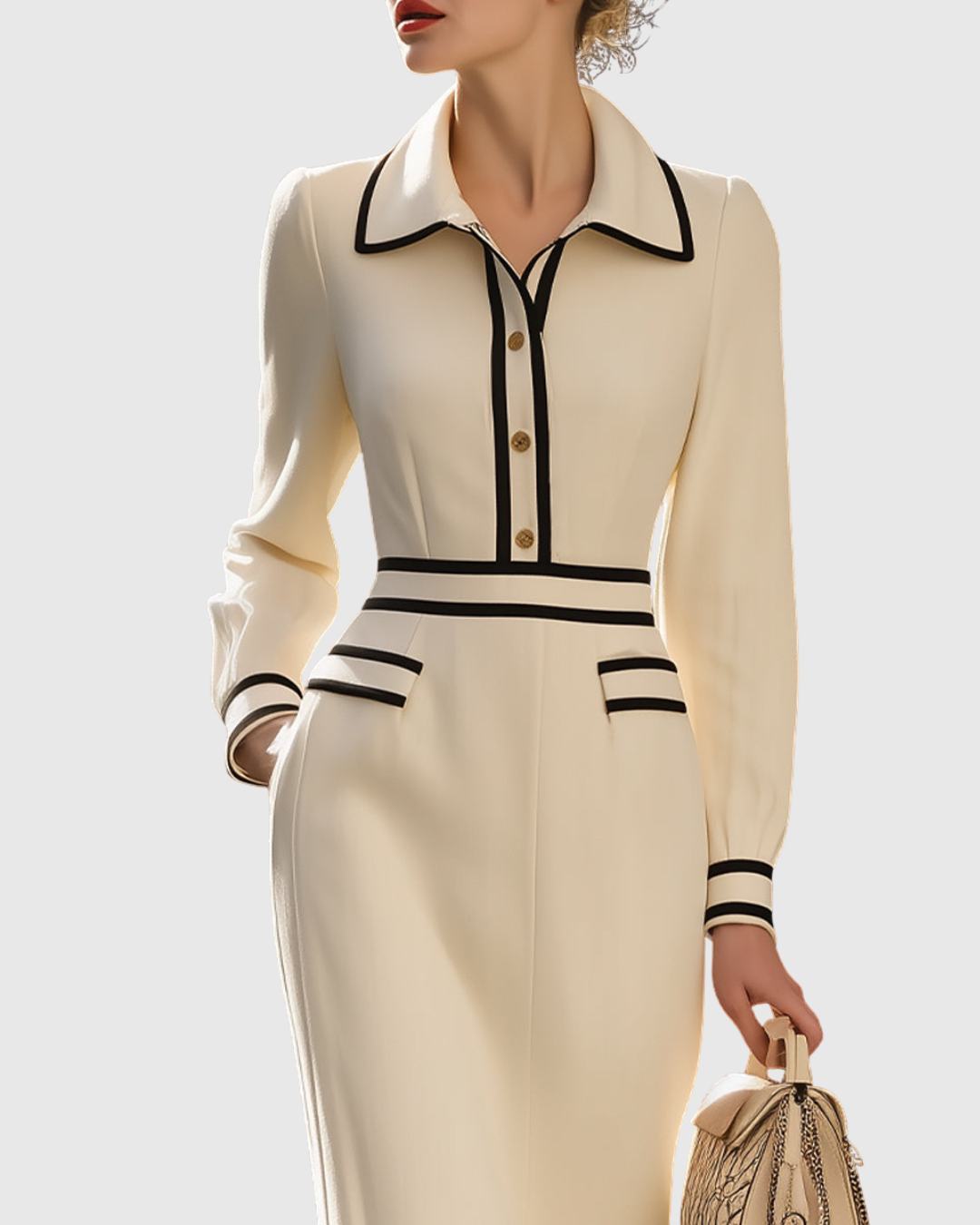 Elise | Fitted Button-Detail Midi Dress