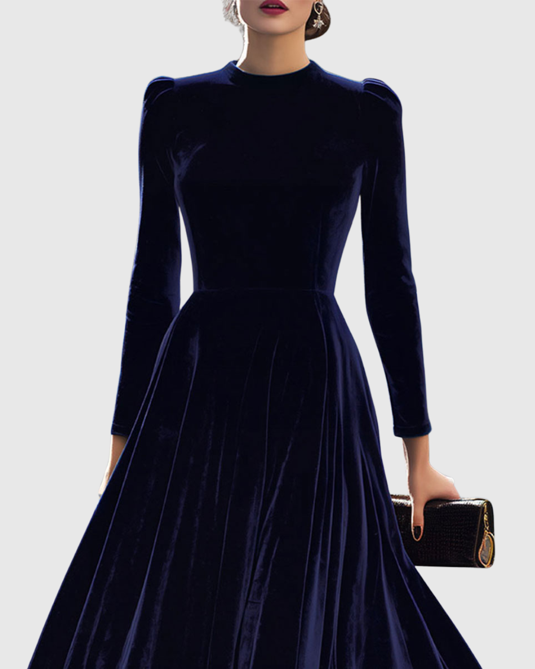 Liora | Navy Long-Sleeve Midi Dress