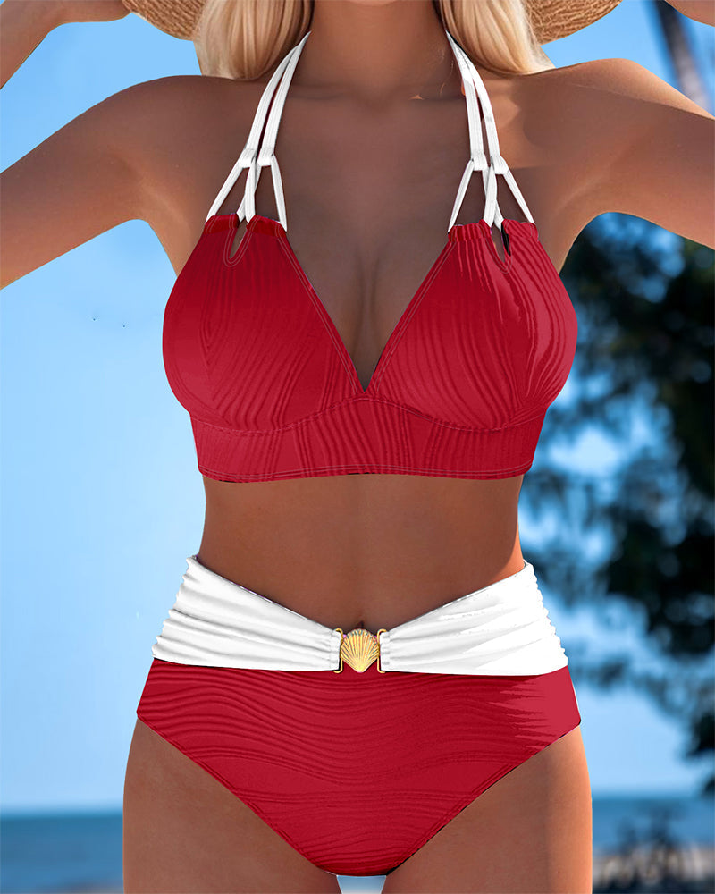 Alice | High Waisted Double Strap Swimsuit with Contrast Color