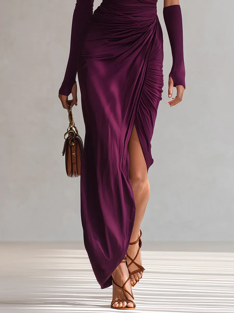 Paula | Elegant Sexy Purple Maxi Dress with One Shoulder