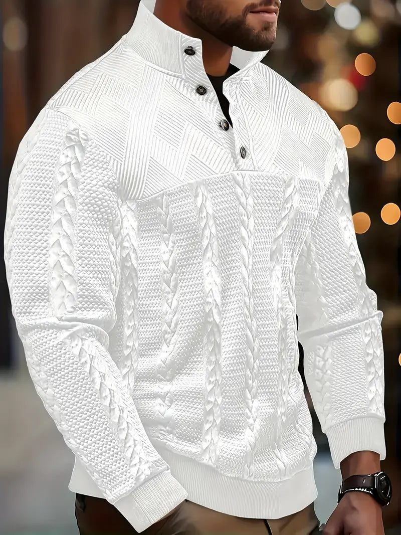 Michael | Long Sleeve Henley Sweater With Striped
