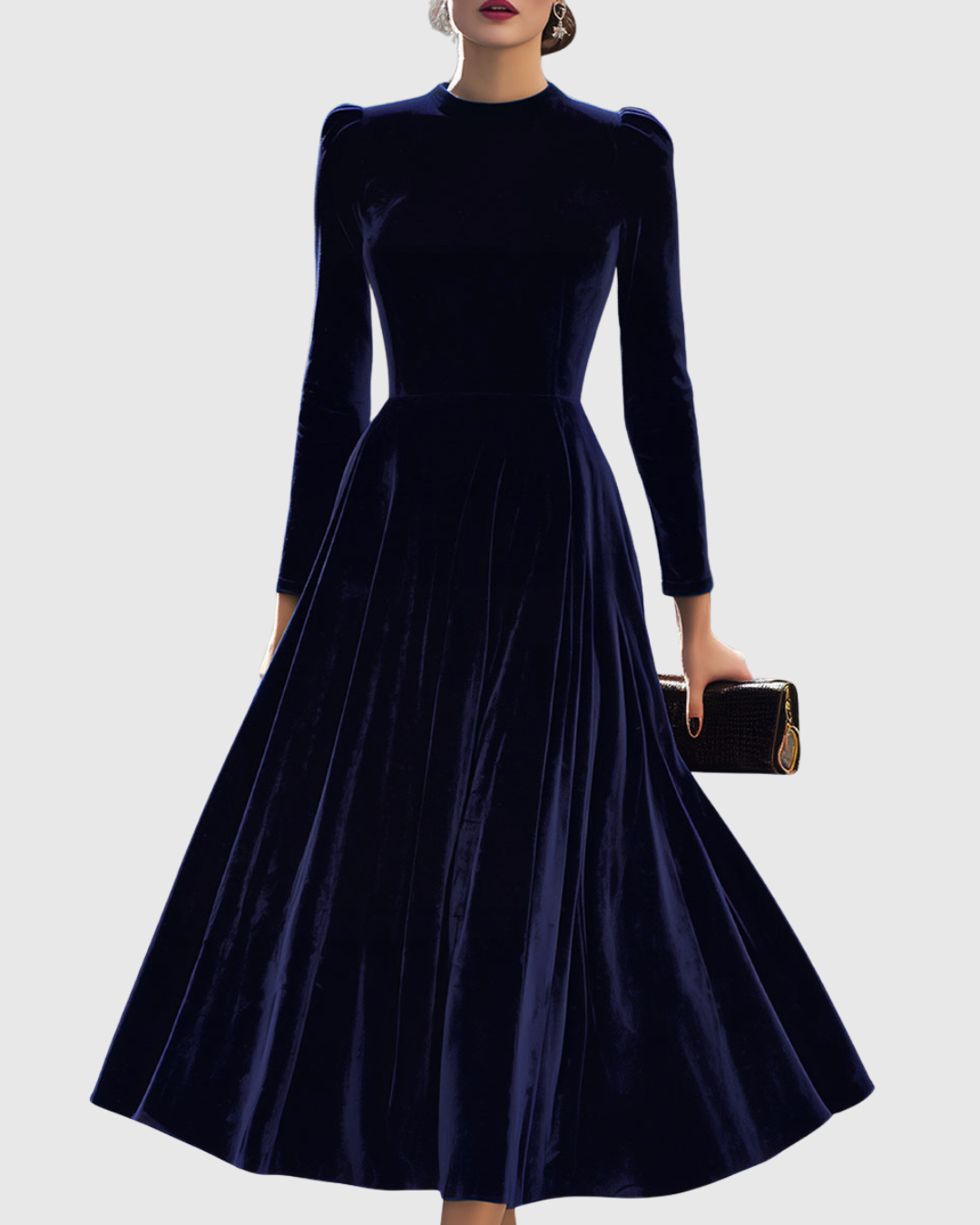 Liora | Navy Long-Sleeve Midi Dress