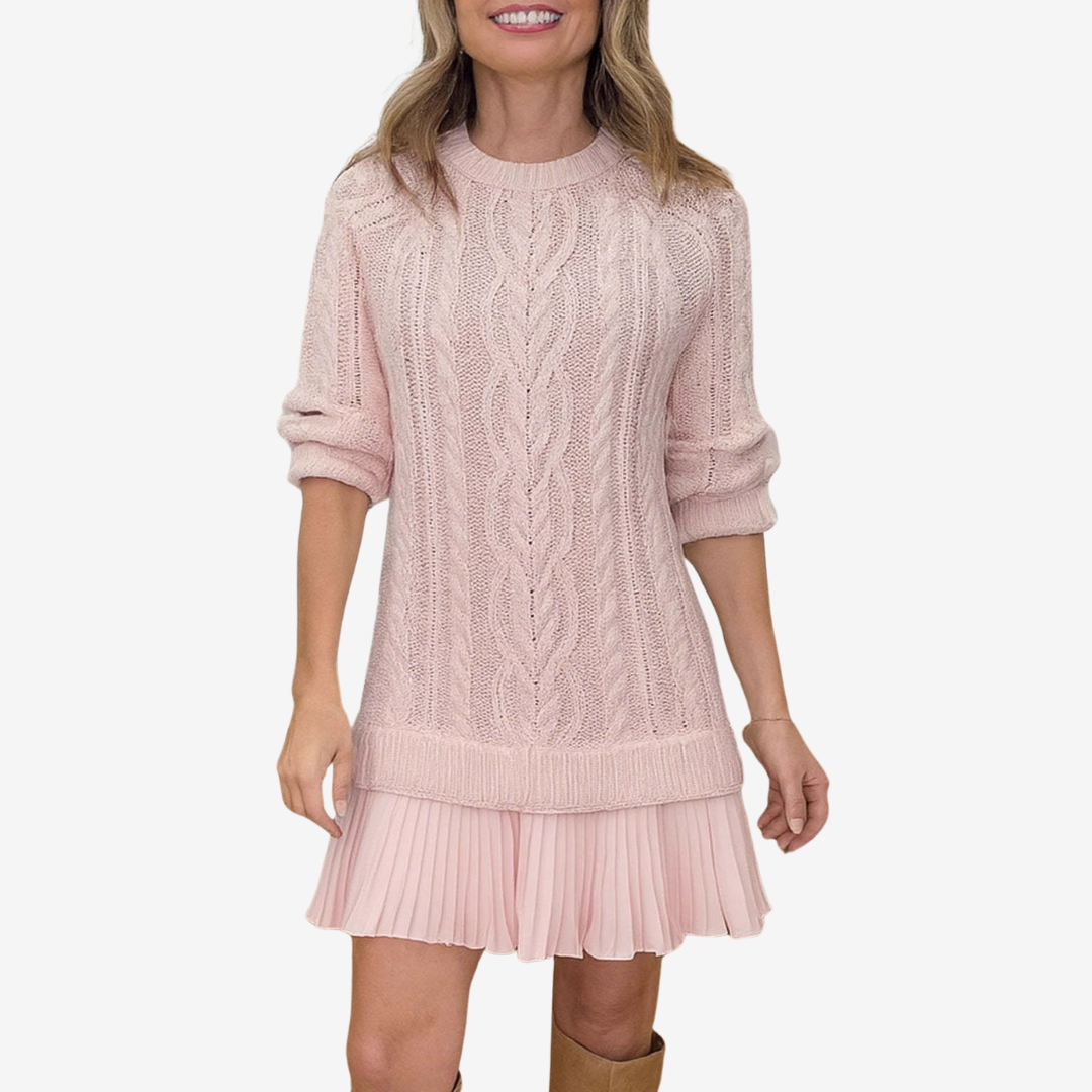 Ashley | Knit Sweater Dress with Pleated Skirt