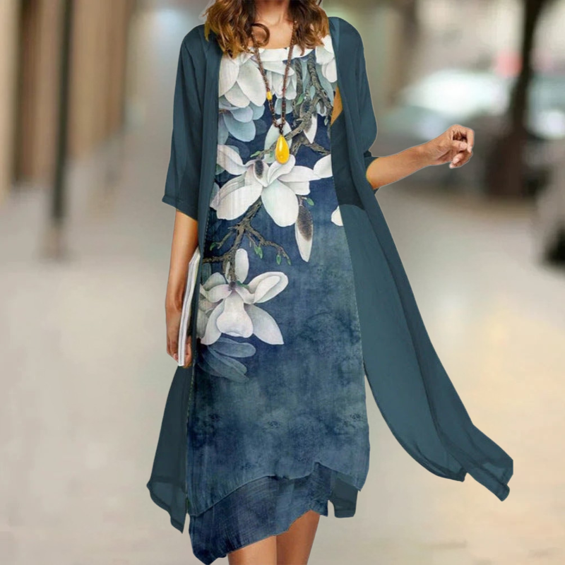 Angela | Long Cotton Dress with Round Neckline