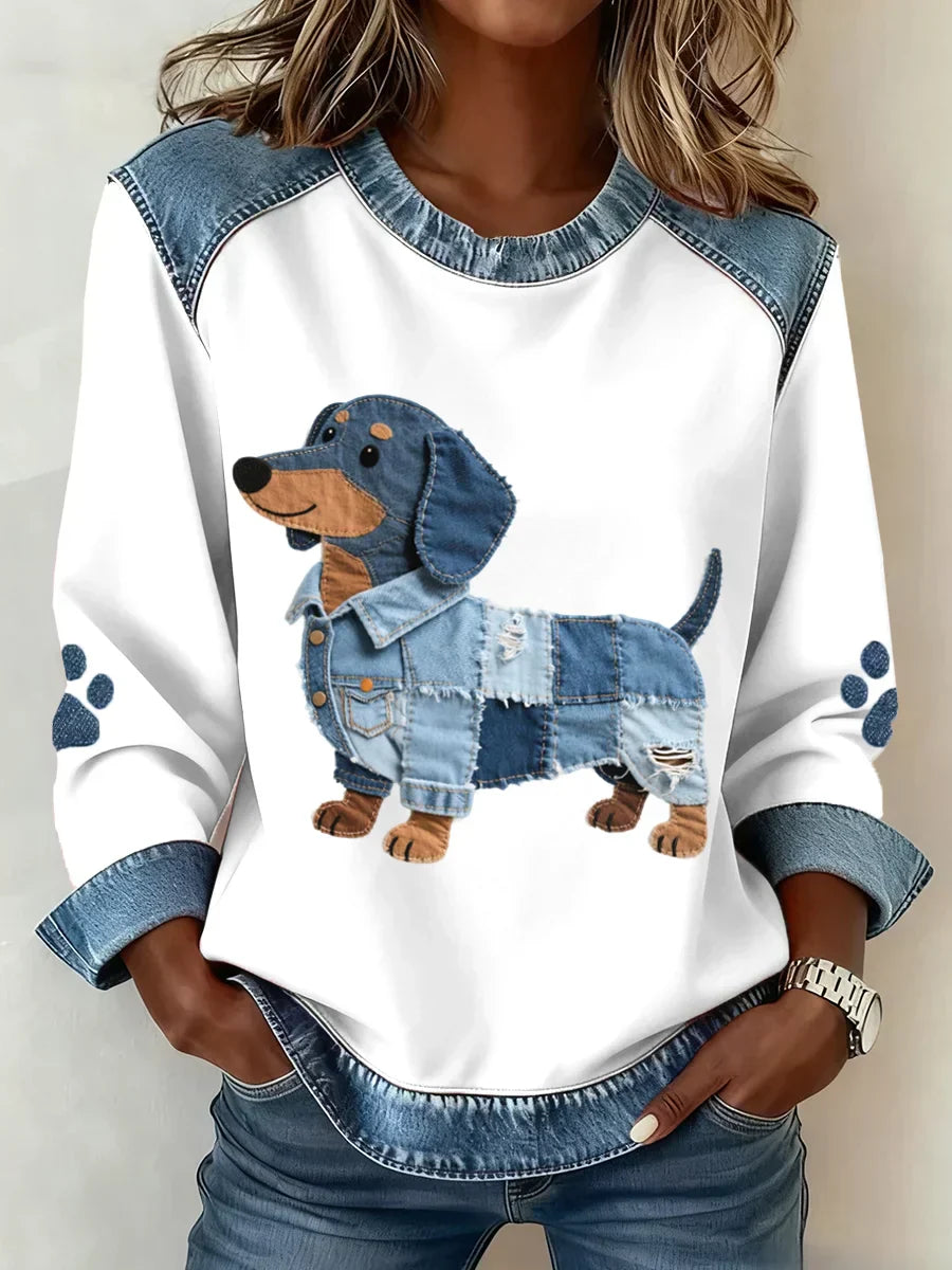 Bria | Sweatshirt with Dachshund Prints and Patchwork
