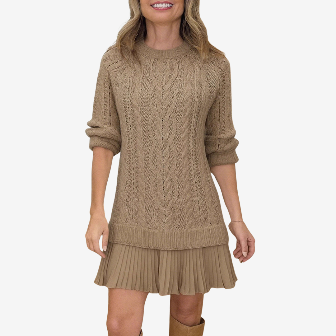 Ashley | Knit Sweater Dress with Pleated Skirt