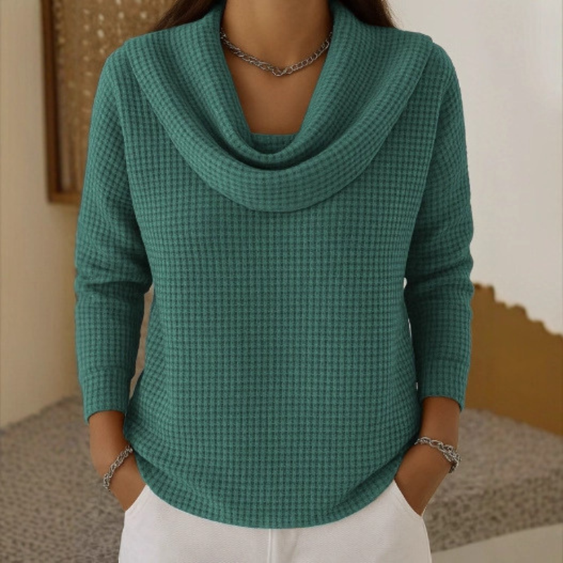 Kora | Warm Waffle Sweater with Elegant Waterfall Neck