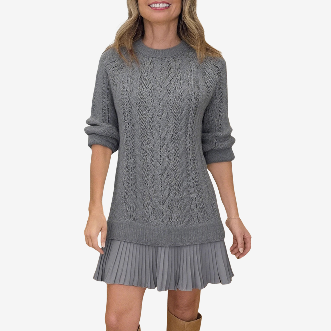 Ashley | Knit Sweater Dress with Pleated Skirt
