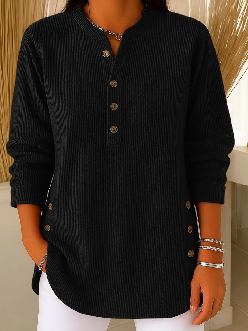 Lucy | Casual Ribbed Long Sleeve Henley Top with Button Placket