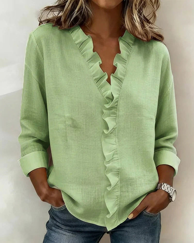 Quinn | Blouse with Ruffles, V-Neck and Long Sleeves