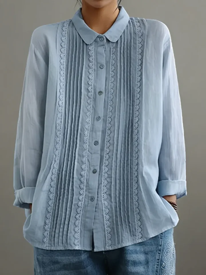 Nola | Linen and Cotton Shirt with Patchwork Lace