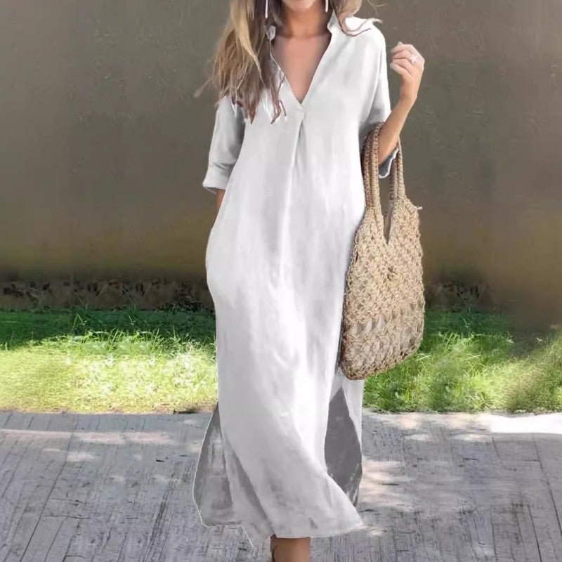 Ruth | Everyday Linen Dress with V-Neck