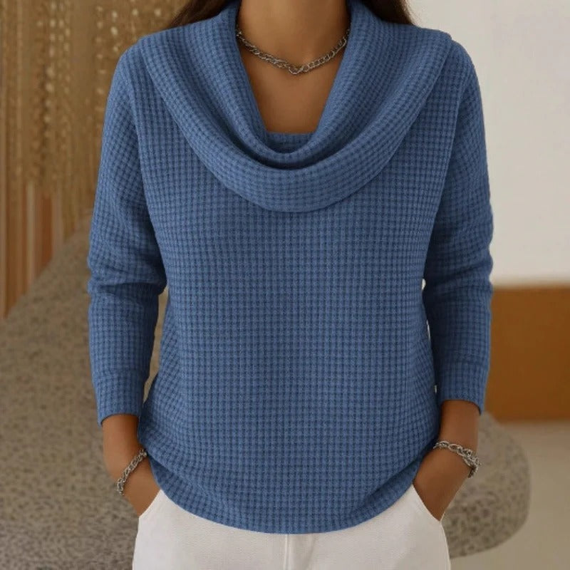 Kora | Warm Waffle Sweater with Elegant Waterfall Neck