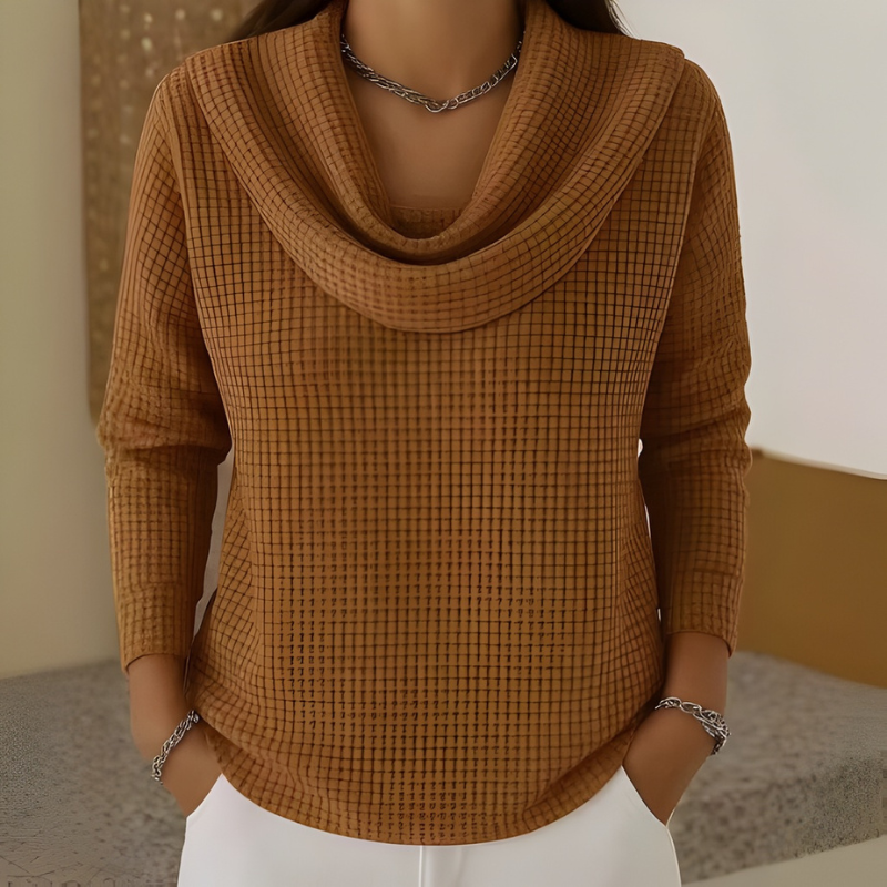 Kora | Warm Waffle Sweater with Elegant Waterfall Neck