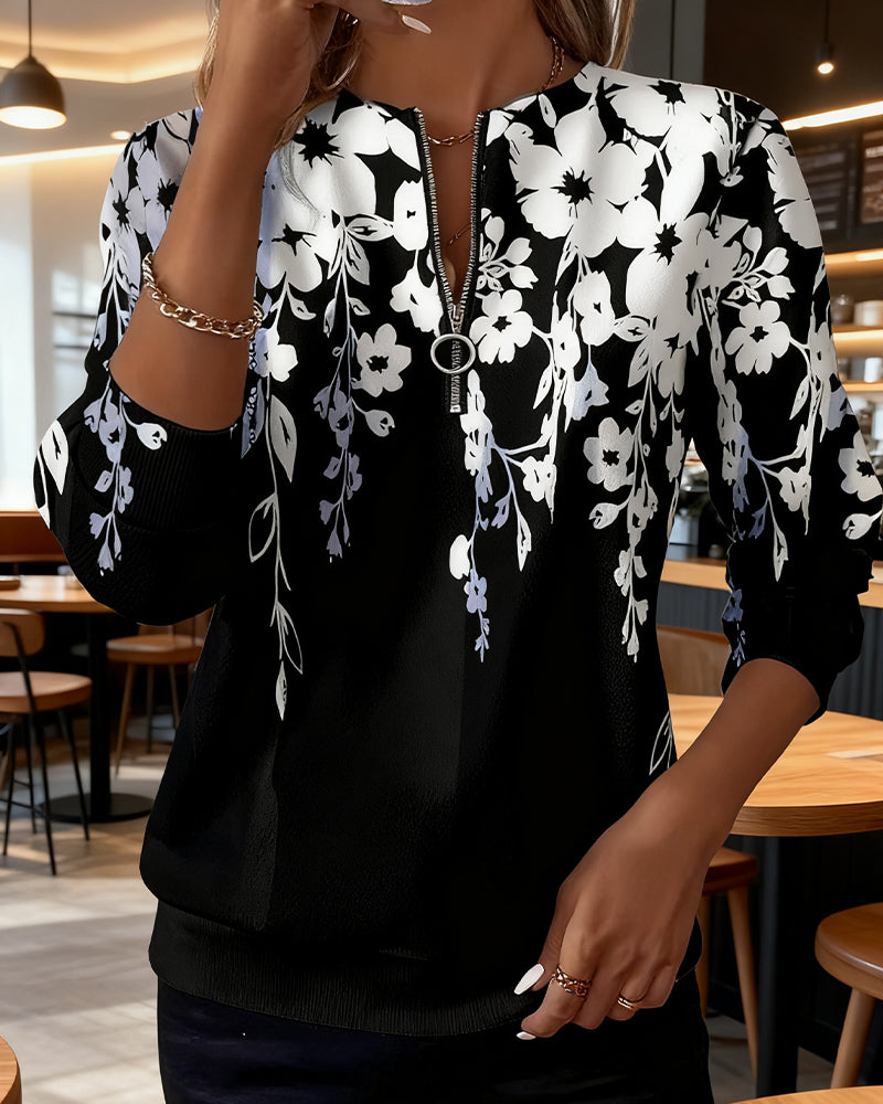 Skylar | Printed Half-Zip Collar Sweatshirt