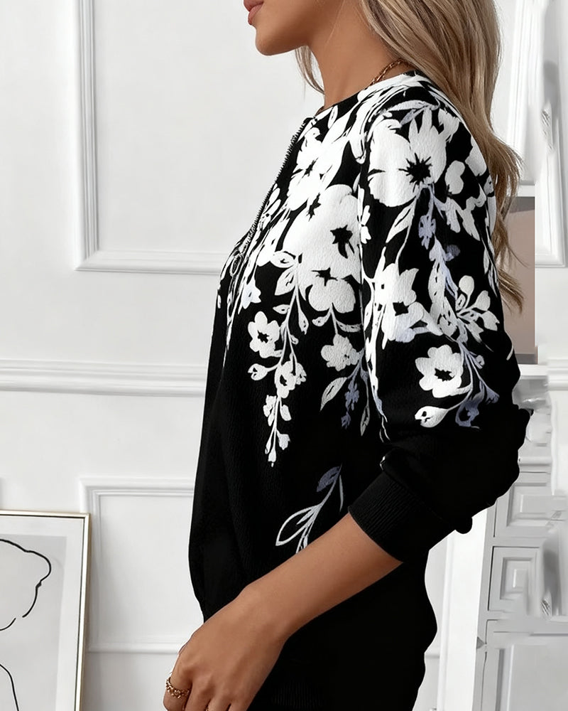 Skylar | Printed Half-Zip Collar Sweatshirt