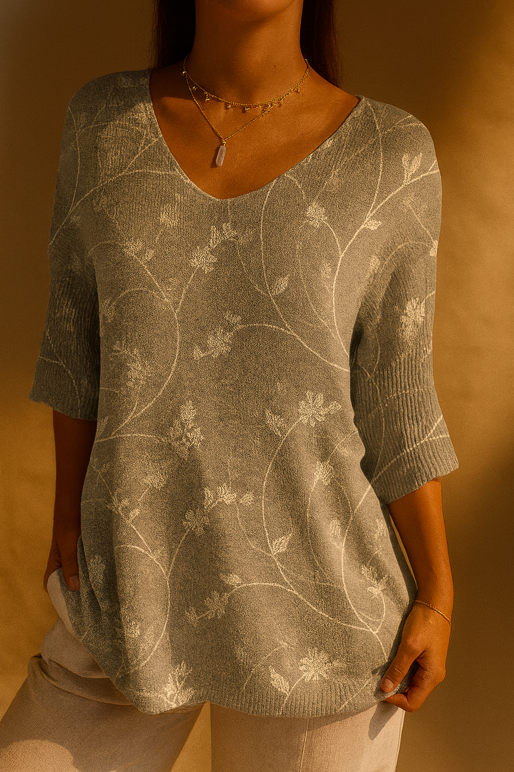 Ava | Women's Vintage Floral Art Casual Pullover Knit