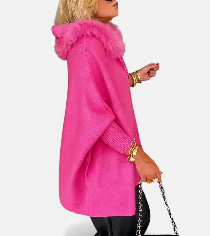 Leona | Casual Hooded Coat with Fur Collar