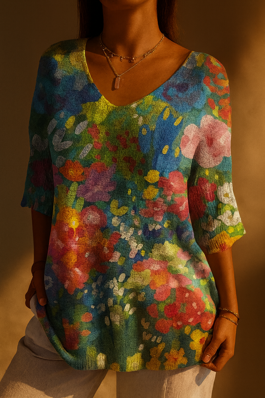 Charlotte | Women's Vintage Lovely Floral Art Print Casual Pullover Knit