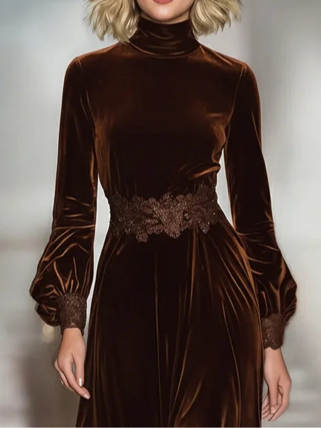 Monroe | Velvet Long Dresses with High Collar and Patchwork