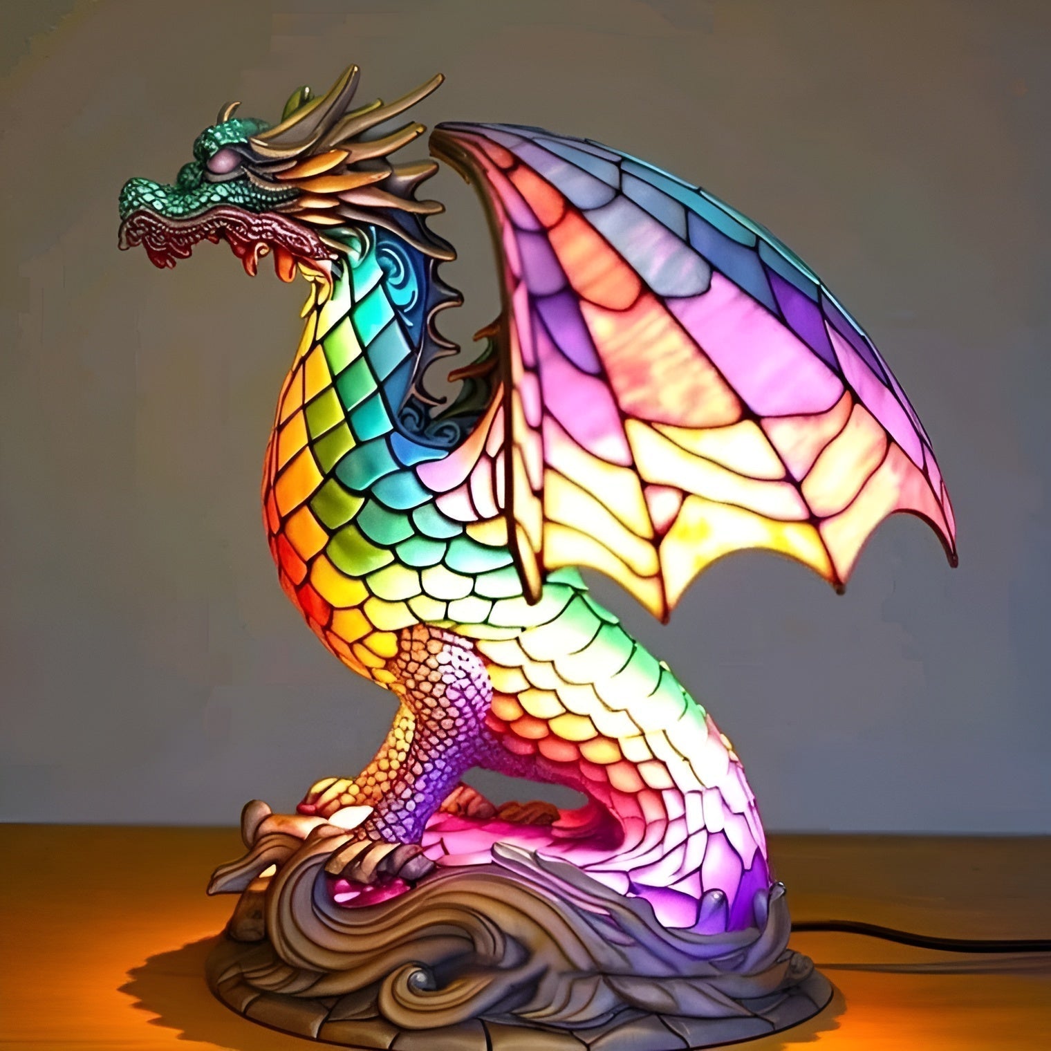 Gribouille | Lampada drago magico in vetro colorato