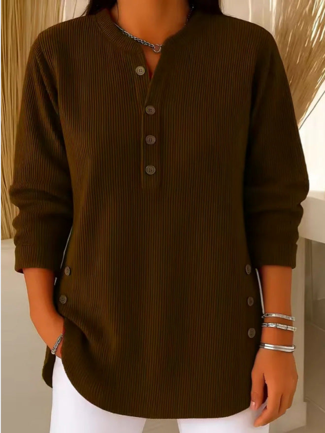 Lucy | Casual Ribbed Long Sleeve Henley Top with Button Placket