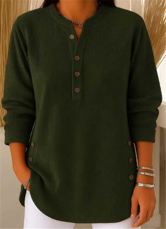 Lucy | Casual Ribbed Long Sleeve Henley Top with Button Placket