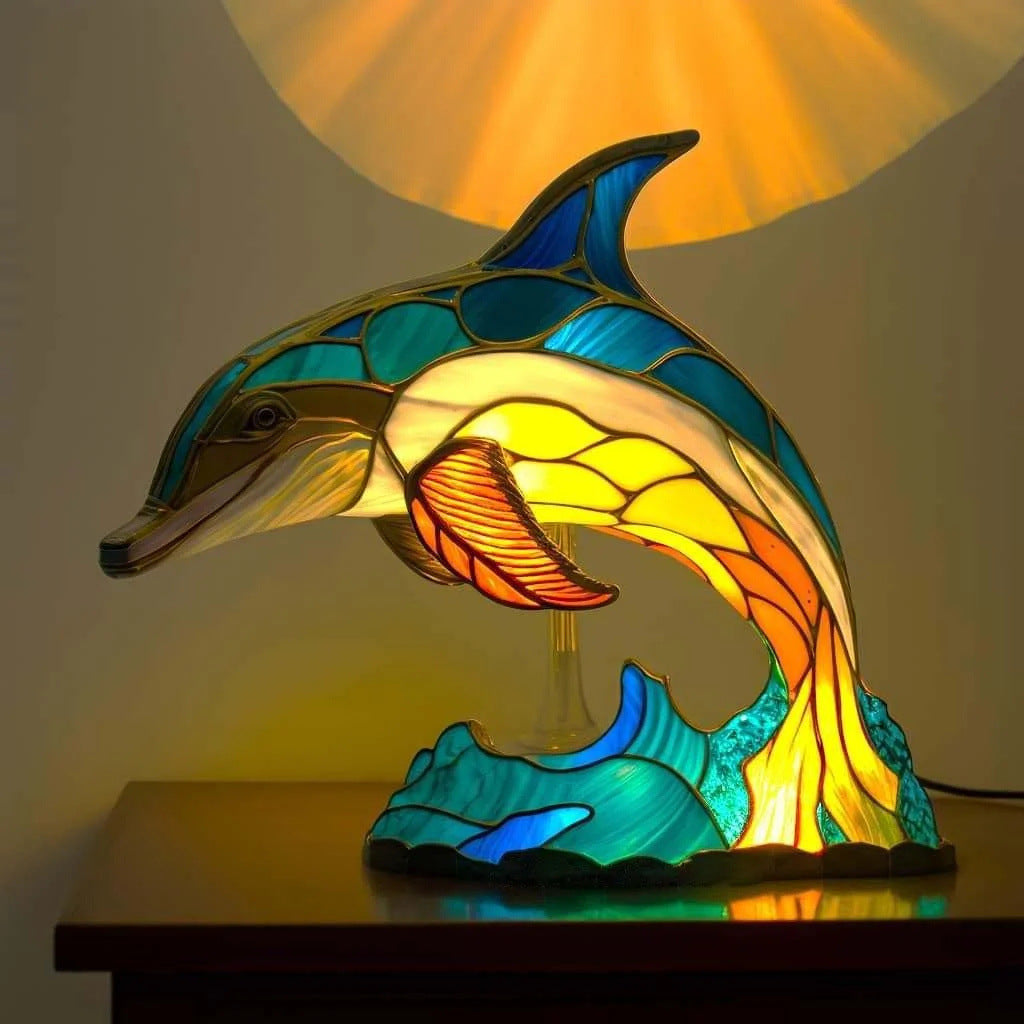 Marin | Magical dolphin lamp made of colored glass