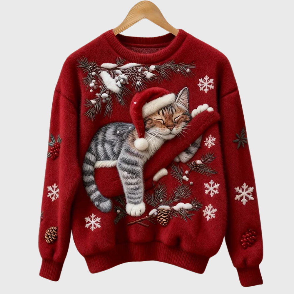 Grace | Plush Sweater With a Lazy Cat Motif