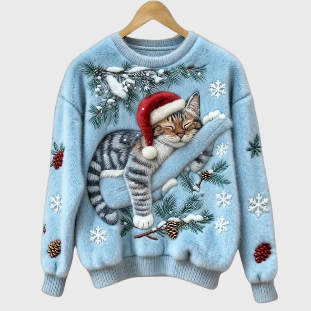 Grace | Plush Sweater With a Lazy Cat Motif