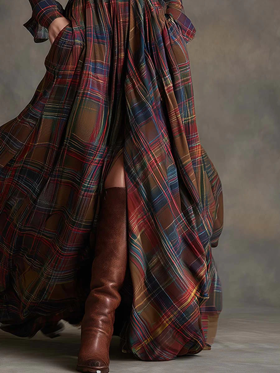 Teagan | Long plaid dress with belt