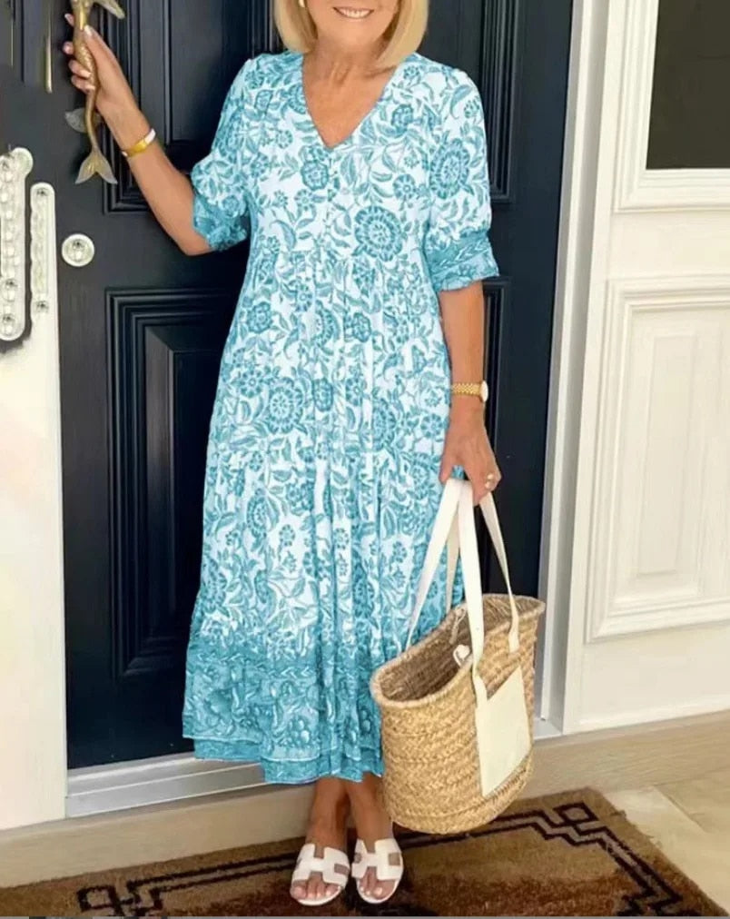 CATHY | Elegant Floral Dress with V-Neck