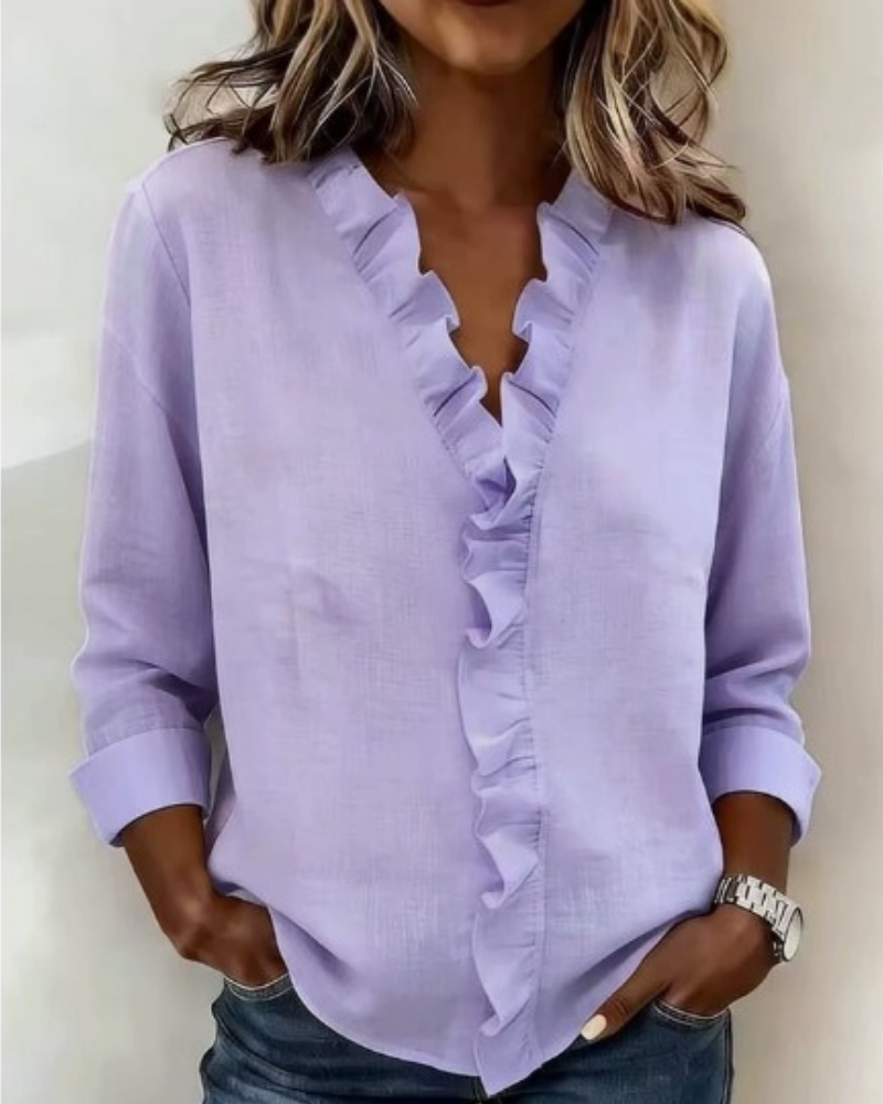Quinn | Blouse with Ruffles, V-Neck and Long Sleeves
