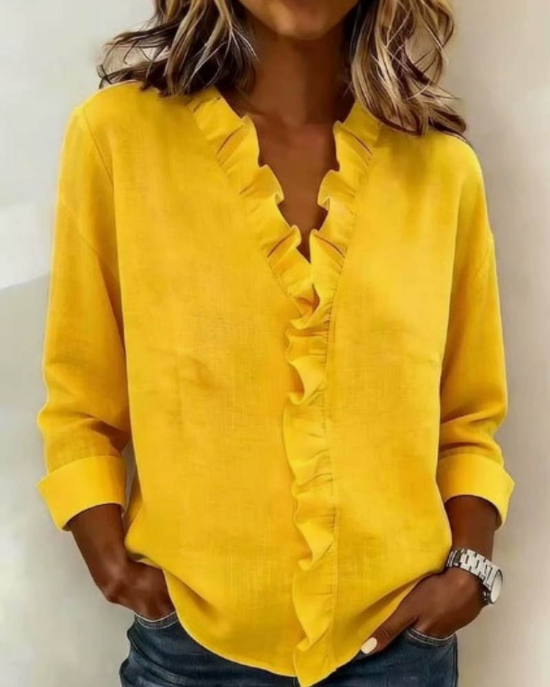 Quinn | Blouse with Ruffles, V-Neck and Long Sleeves