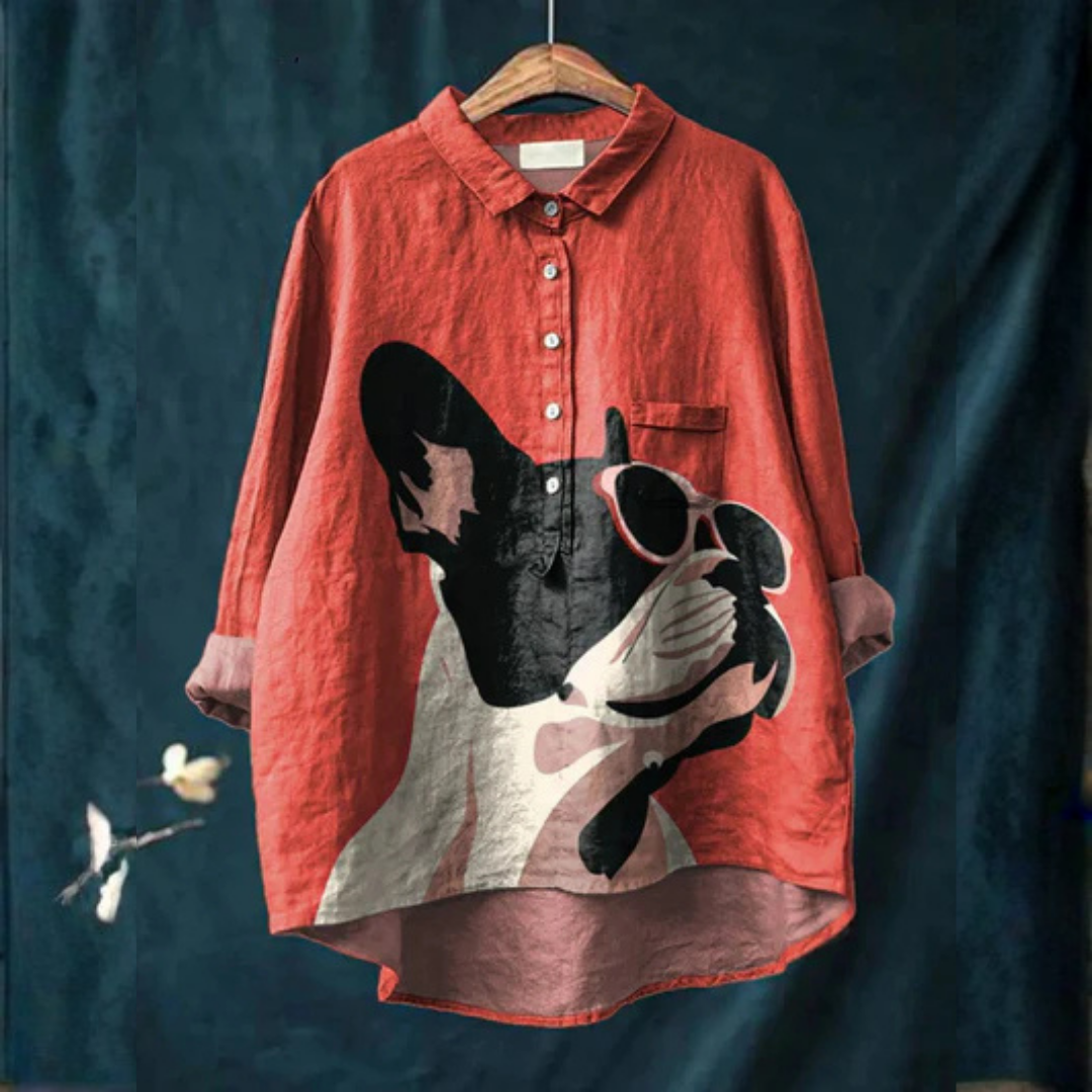Karen | Decorative Pattern of French Bulldog Wearing Sunglasses Casual Shirt