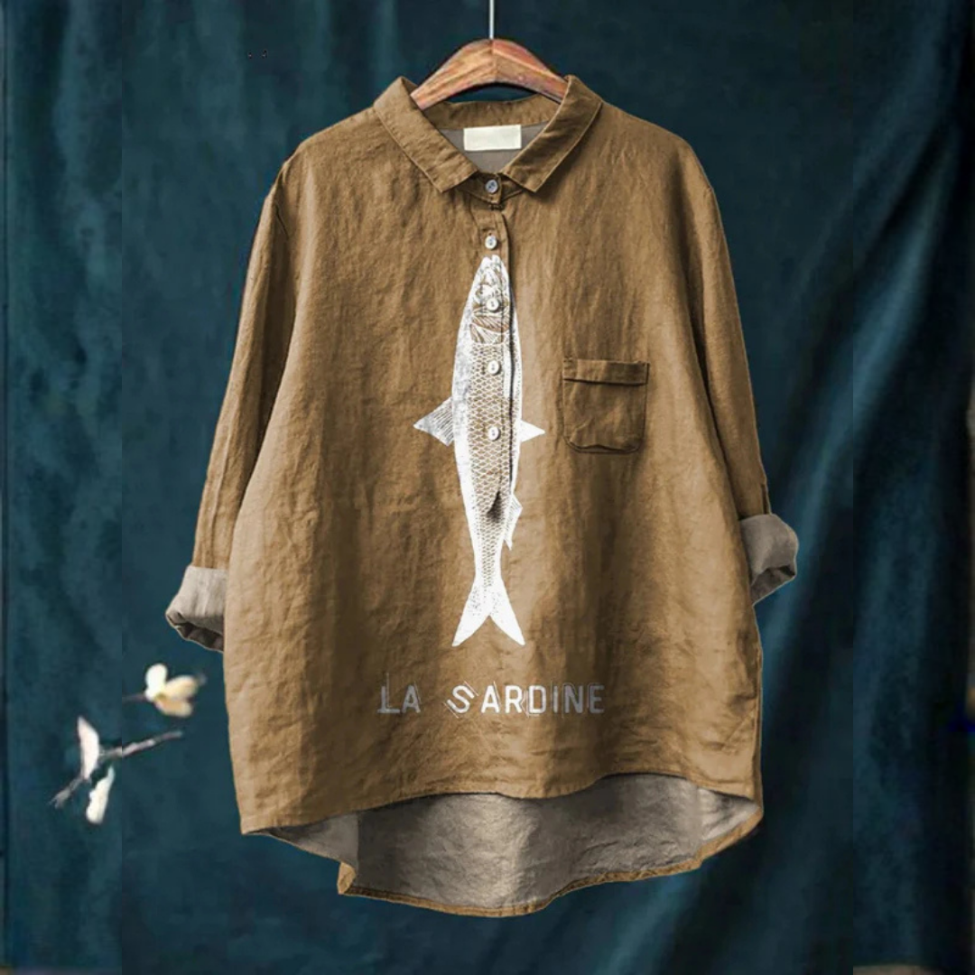 Emma | Sardine Fish Graphic Printed Women's Casual Shirt