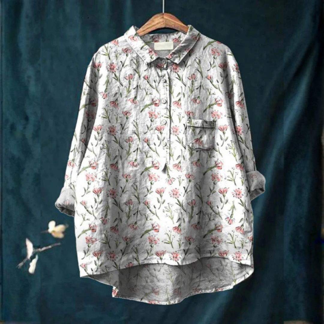 Deborah | Pink Spring Floral Repeat Pattern Printed Women's Casual Shirt