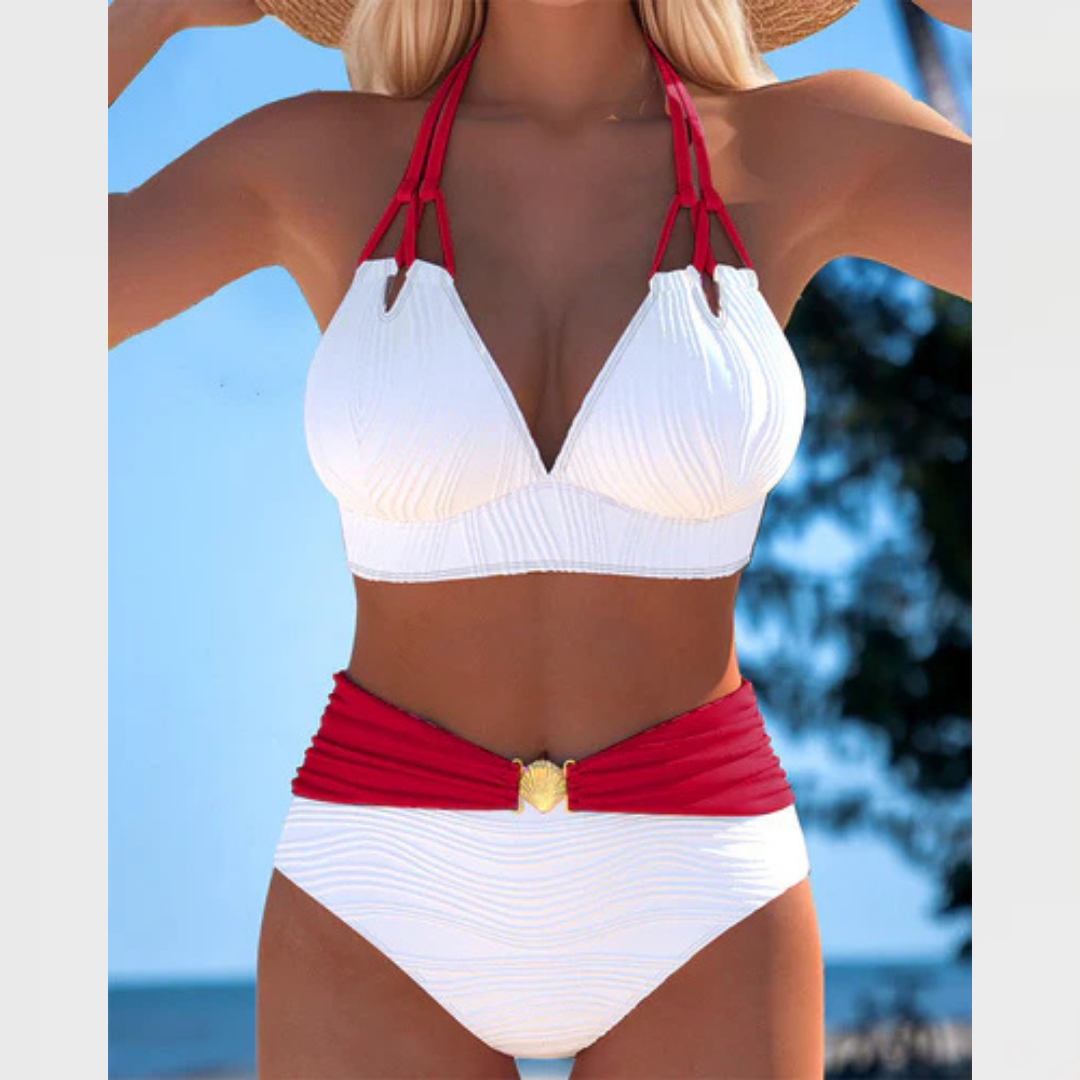 Alice | High Waisted Double Strap Swimsuit with Contrast Color