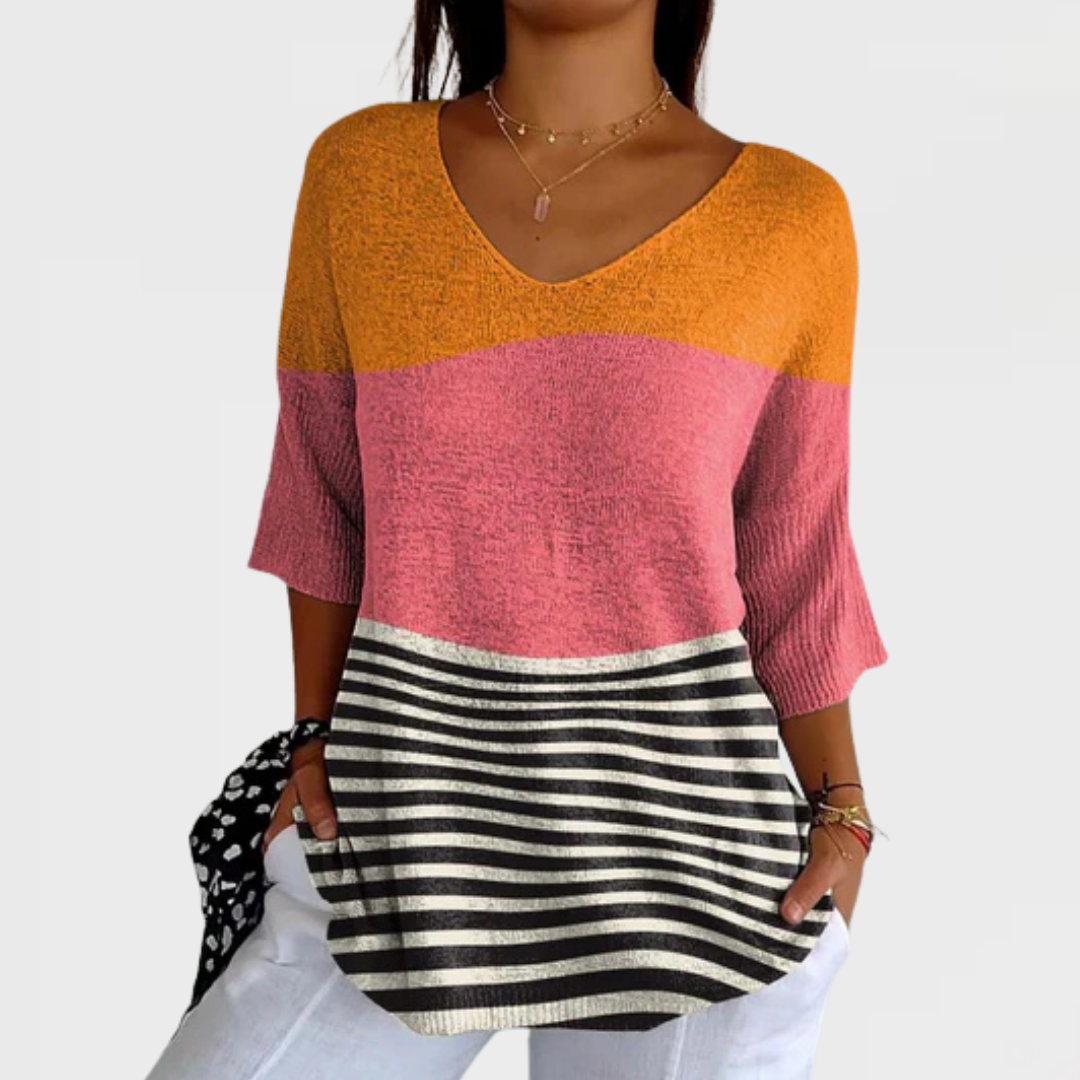 Victoria | Women's Abstract Line Pattern Art Print Casual Knit Pullover