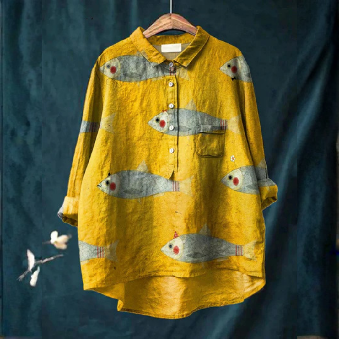 Stephanie | Women's Vintage Fish Art Print Casual Shirt