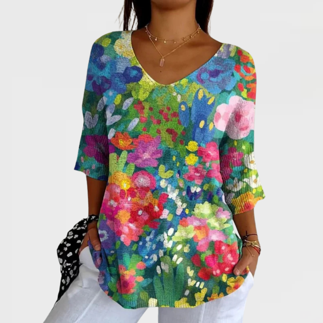 Charlotte | Women's Vintage Lovely Floral Art Print Casual Pullover Knit