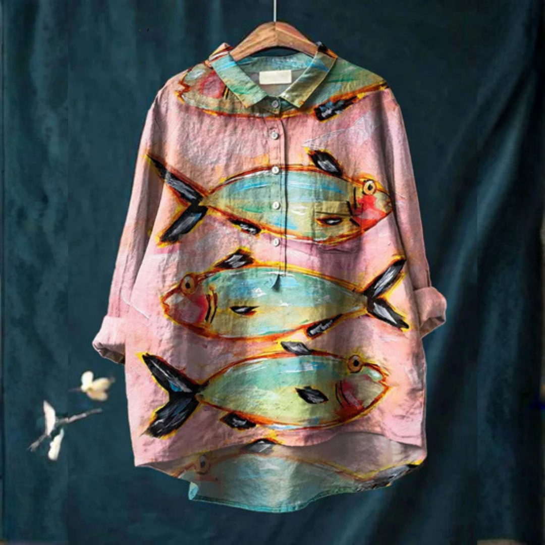 Amy | Women's Vintage Fish Art Print Casual Shirt